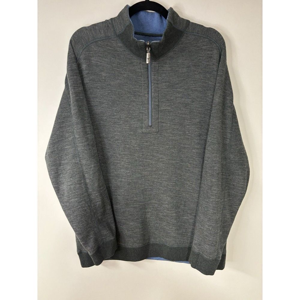 Tommy Bahama Quarter Zip Sweater Men's‎ Gray Reversible Pullover Sweatshirt